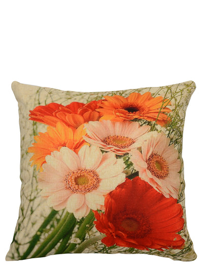 Multicolour Set of 2 Floral Printed Jute Polyester Square Cushion Covers