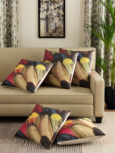 Multicolour Set of 3 Geometric Patterned Jute Polyester Square Cushion Covers