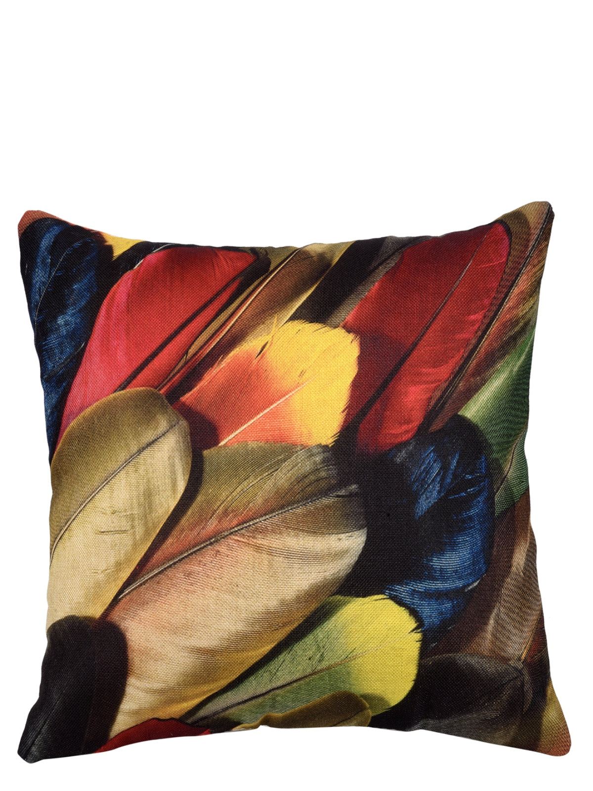Polyester Jute Feather Printed Cushion Covers 16 inch x 16 inch, Set of 5 - Multicolor