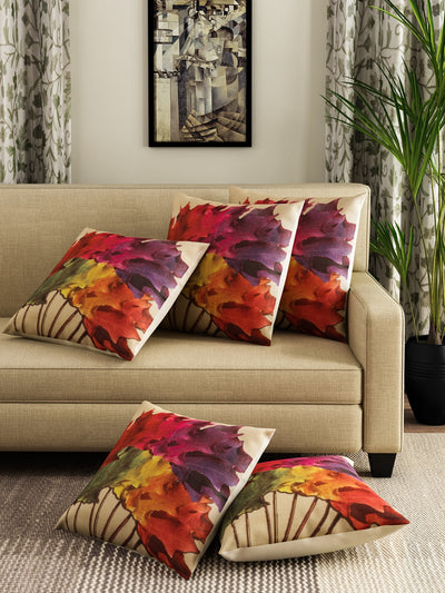 Floral 5 Piece Polyester Cushion Cover - 16"x16", Multicolour