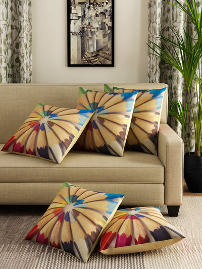 Soft Jute Abstract Print Throw Pillow/Cushion Covers 40cm x 40cm Set of 5 - Multicolor
