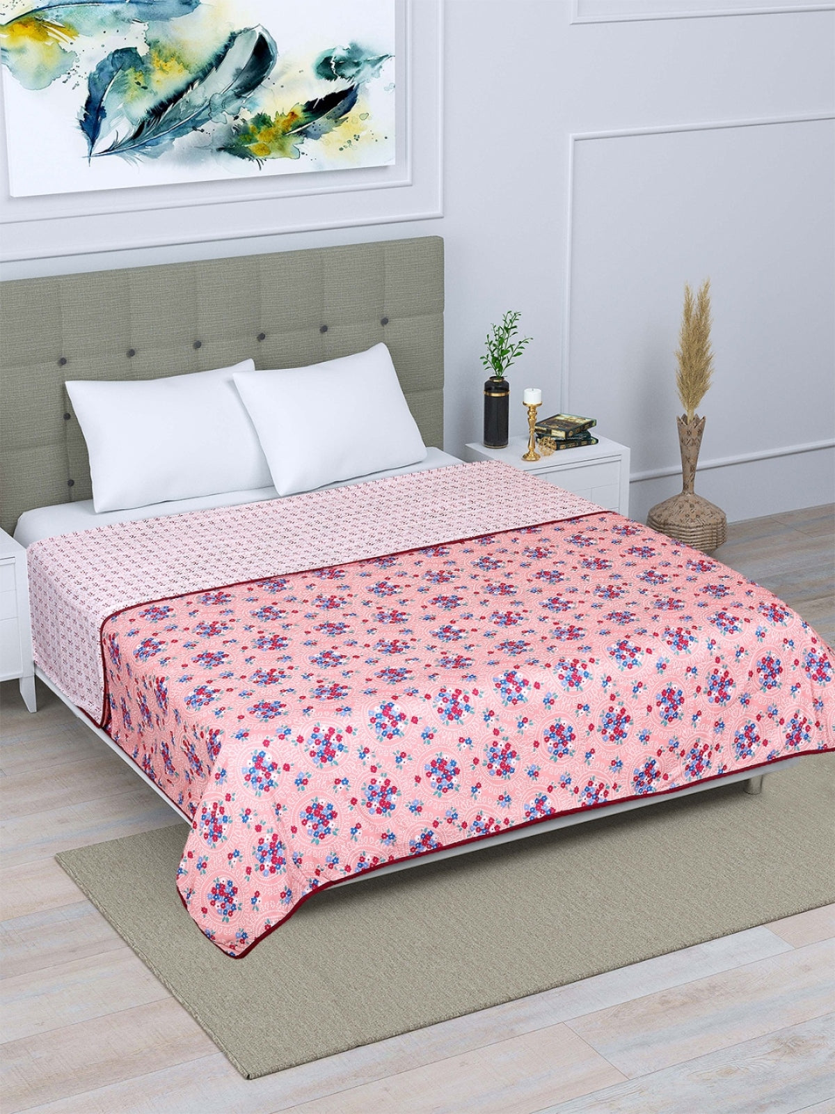 Peach & White AC Room 300 GSM Double Bed Dohar