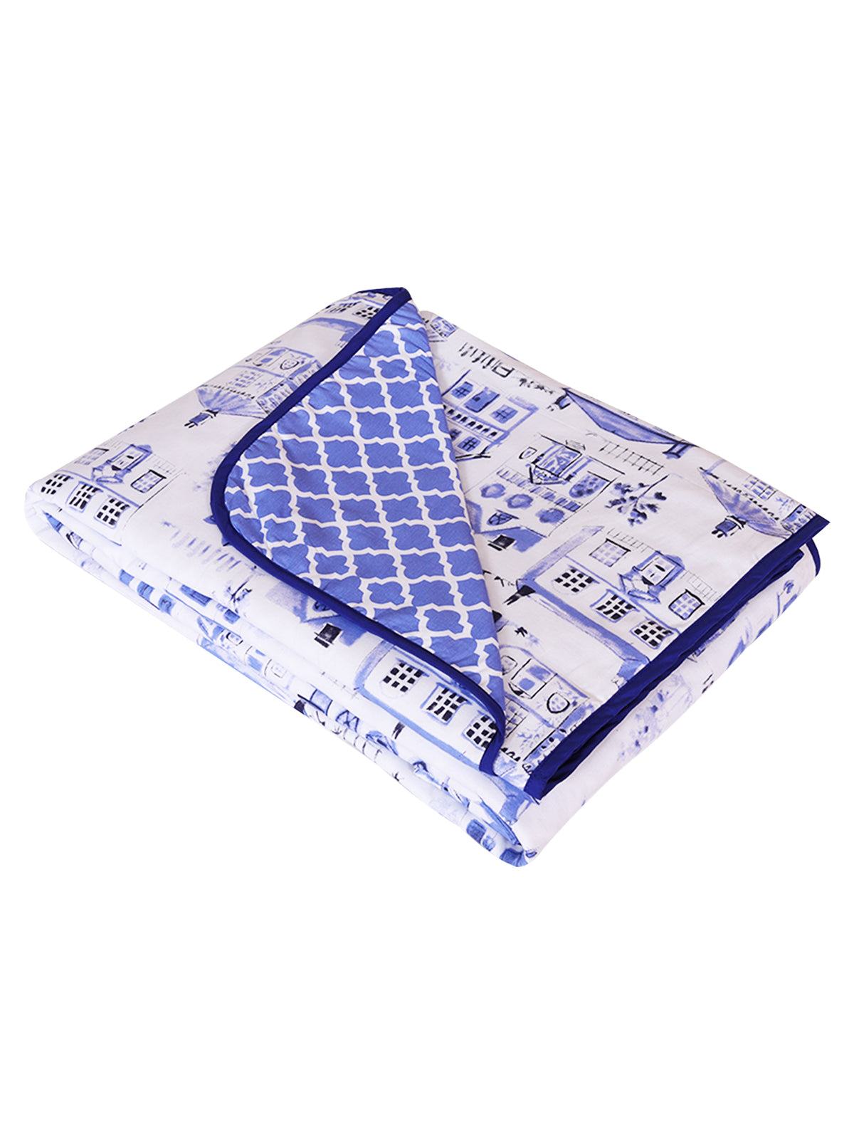 White & Blue Printed Patterned 300 GSM Double Bed Dohar