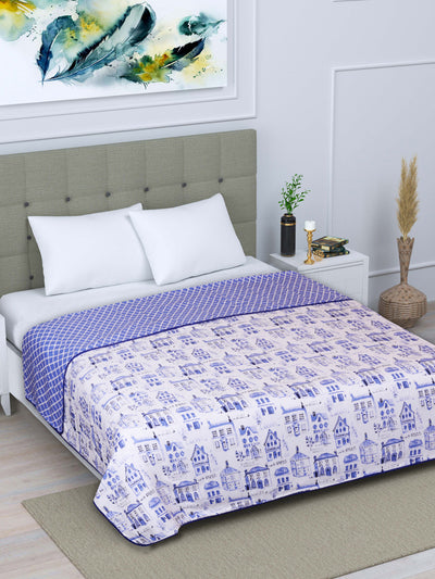 White & Blue Printed Patterned 300 GSM Double Bed Dohar