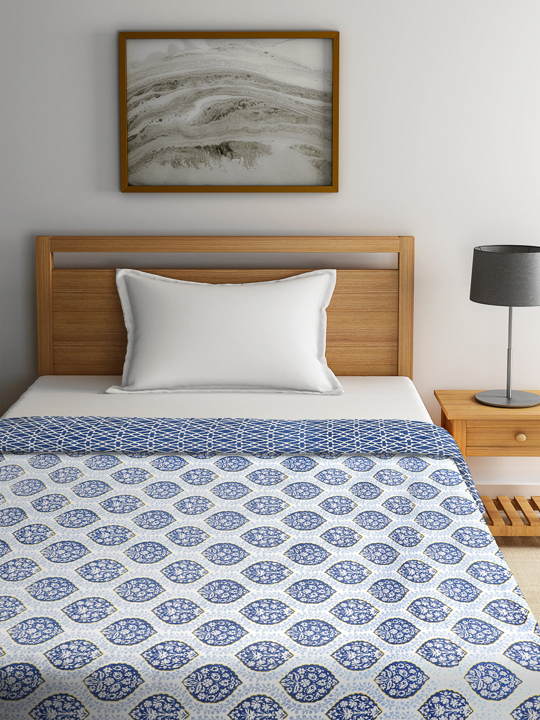 Blue & White AC Room 300 GSM Single Bed Dohar