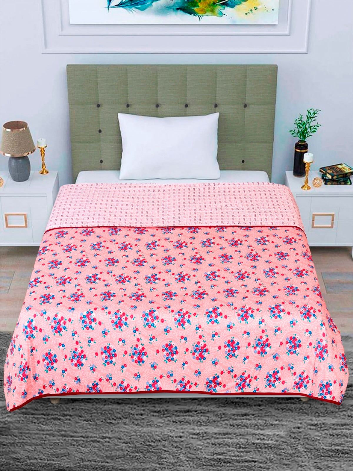 Peach & White AC Room 300 GSM Single Bed Dohar