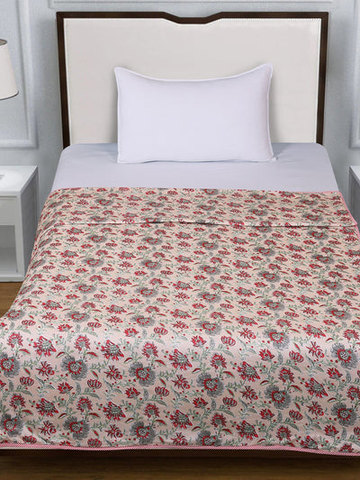 Beige & Red AC Room 300 GSM Single Bed Dohar