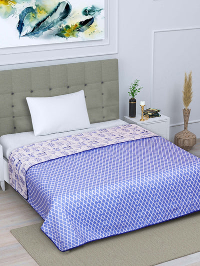 White & Blue Printed Patterned 300 GSM Single Bed Dohar