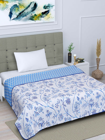 Blue Floral Patterned 300 GSM Single Bed Dohar