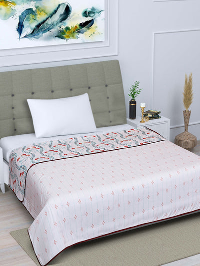 White Floral Patterned 300 GSM Single Bed Dohar