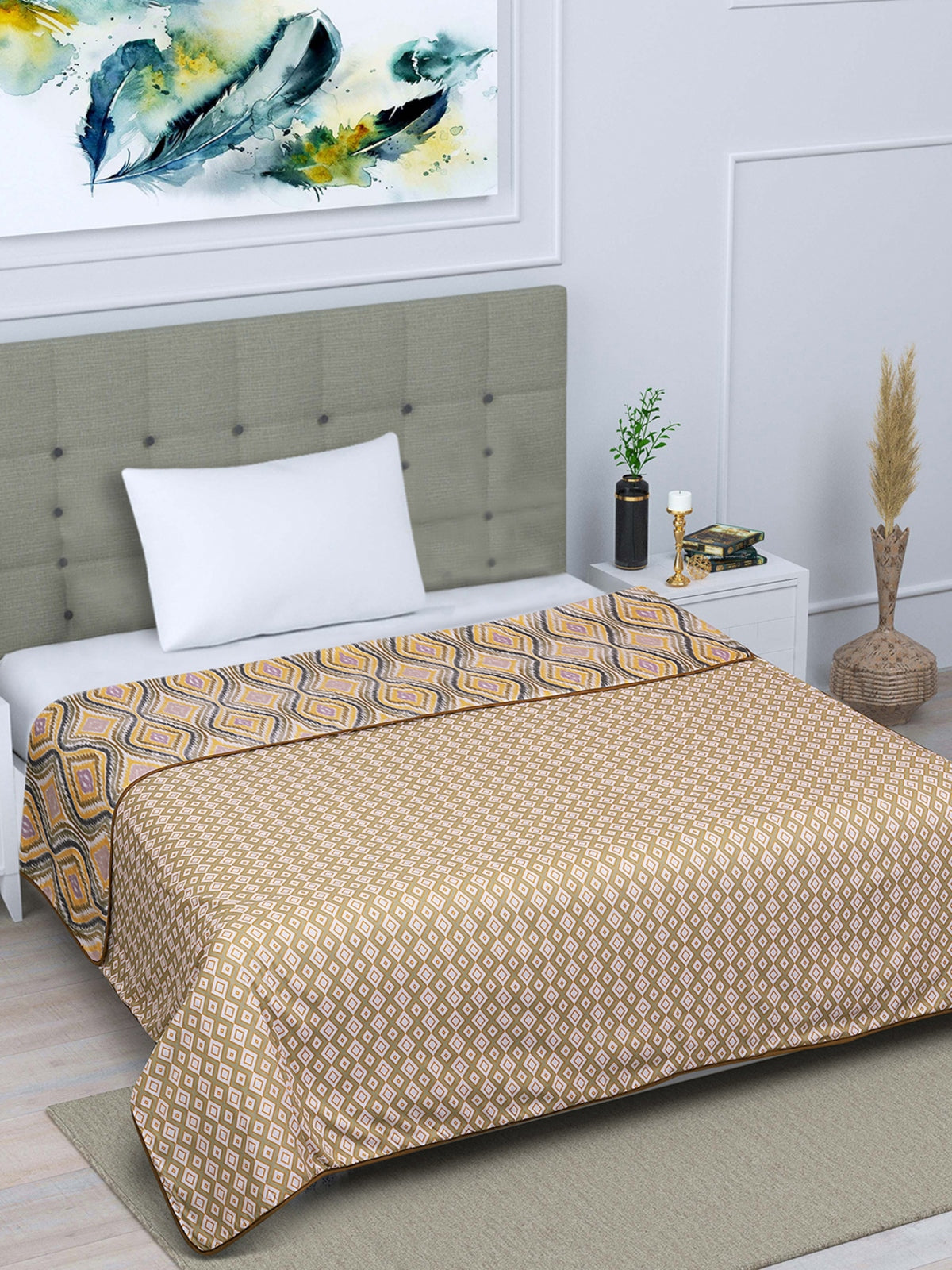 Yellow Ethnic Motifs Patterned 300 GSM Single Bed Dohar