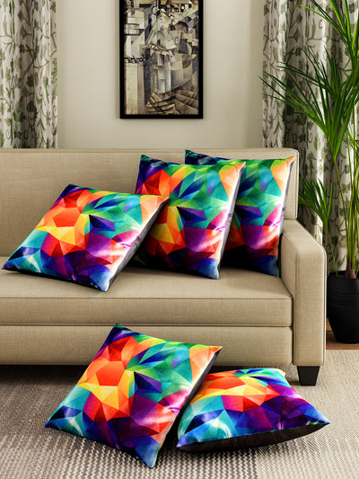 3D Printed Abstract 5 Piece Polyester Cushion Cover Set - 16" x 16", Multicolour