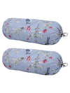 Floral Printed Cotton Diwan Set with Bolster and Cushion Covers - Blue