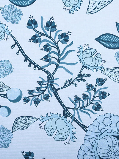 Floral Printed Cotton Diwan Set with Bolster and Cushion Covers - Blue