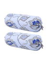 Floral Printed Cotton Diwan Set with Bolster and Cushion Covers - Blue