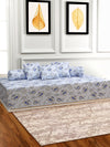 Floral Printed Cotton Diwan Set with Bolster and Cushion Covers - Blue