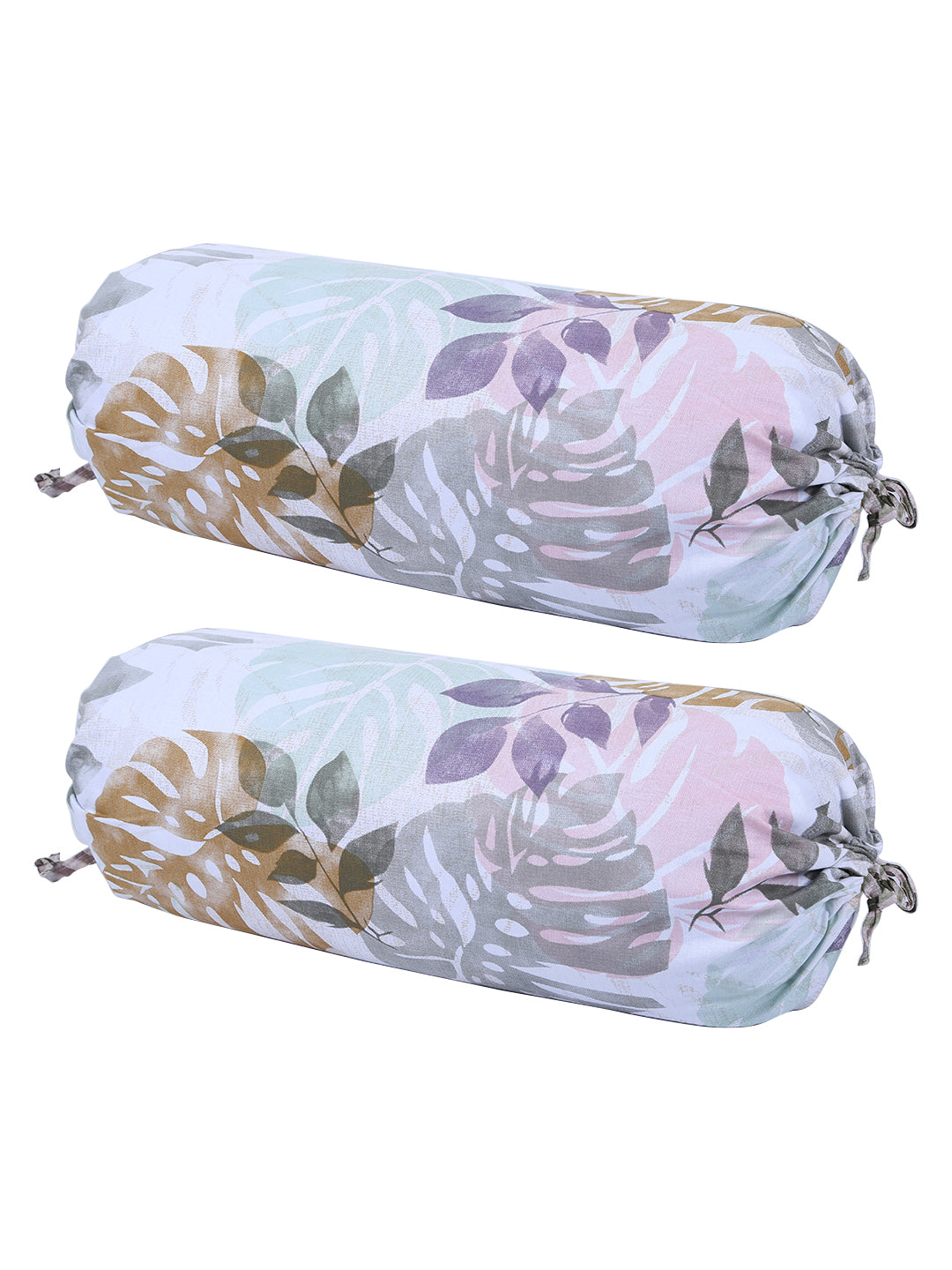 Floral Printed Cotton Diwan Set with Bolster and Cushion Covers - Blue