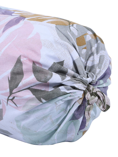 Floral Printed Cotton Diwan Set with Bolster and Cushion Covers - Blue