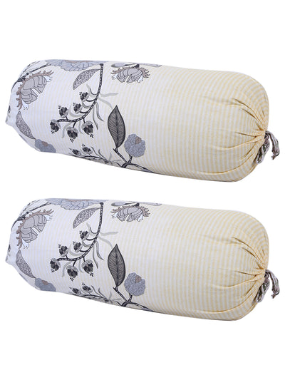 Floral Printed Cotton Diwan Set with Bolster and Cushion Covers - Yellow