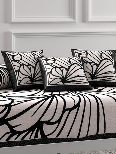 Floral White Polycotton Diwan Set