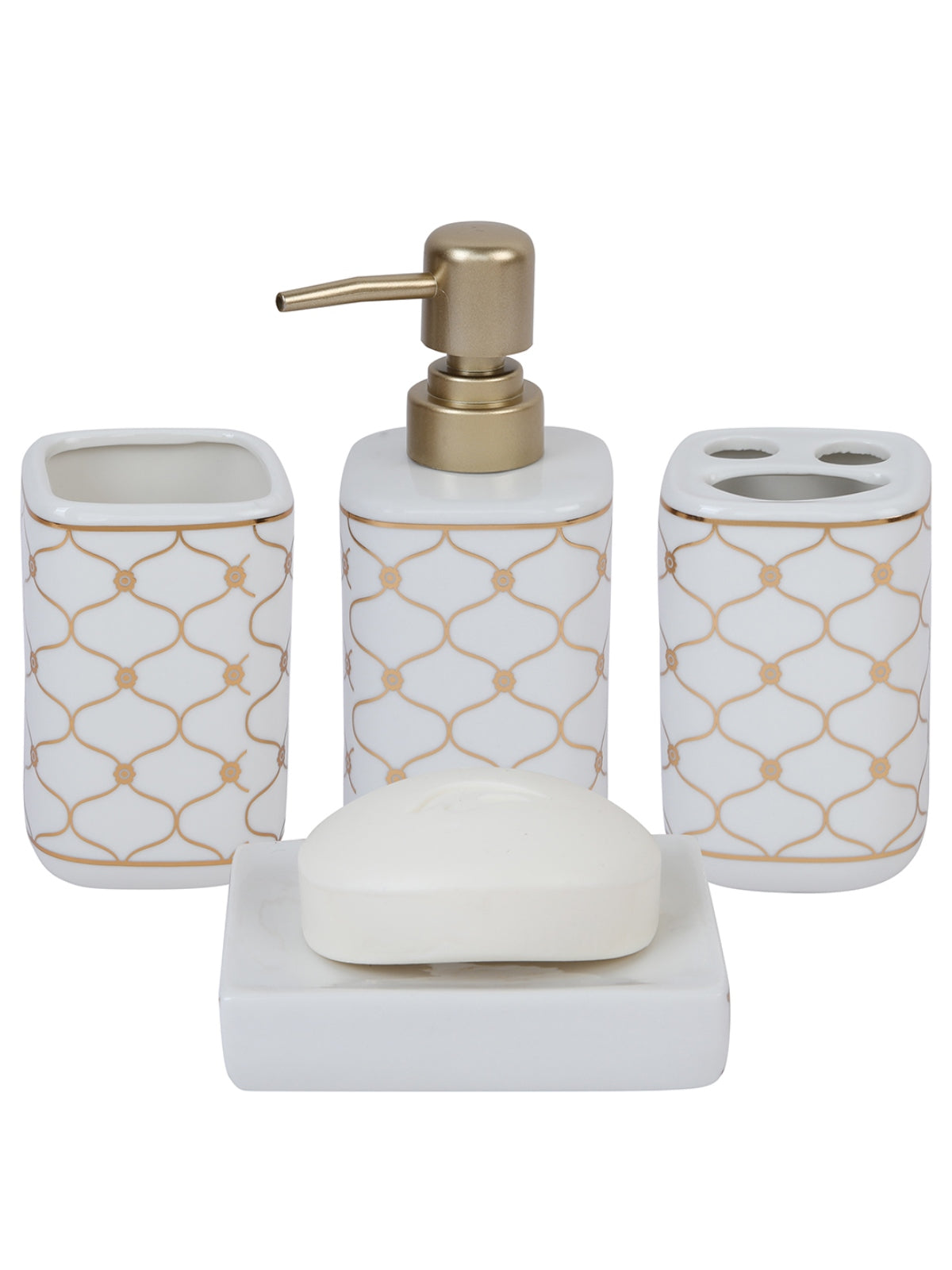 White Set of 4 Ceramic Bathroom Accessories