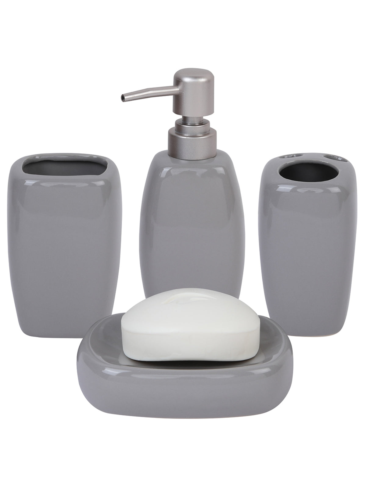 Grey Set of 4 Ceramic Bathroom Accessories