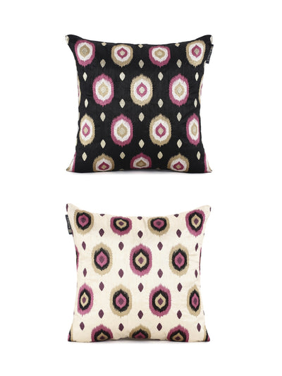 Soft Polyester Designer Embroidered Cushion Cover 16x16 Set of 2 - Black & Gold
