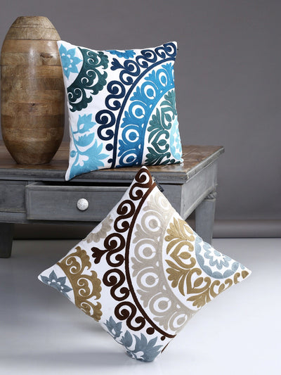 Embroidered 2 Piece Polyester Cushion Cover Set - 16" x 16", Multicolour