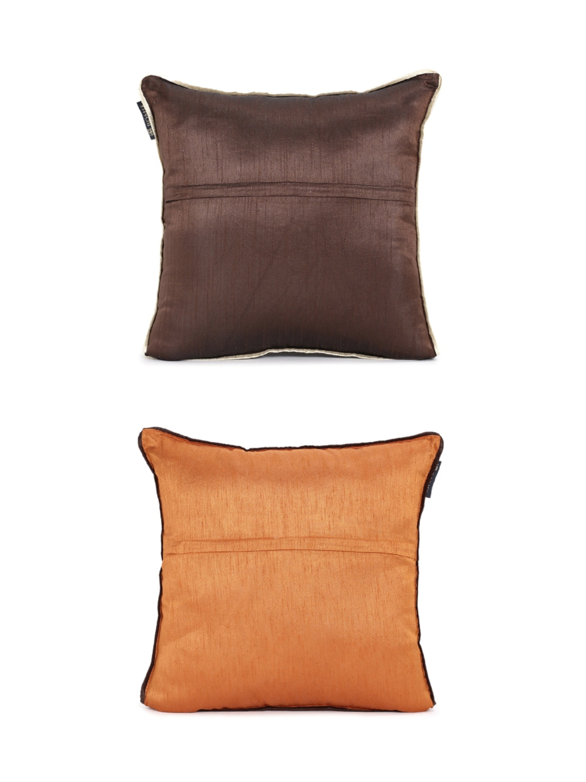 Embroidered 2 Piece Polyester Cushion Cover Set - 16" x 16", Orange and Brown