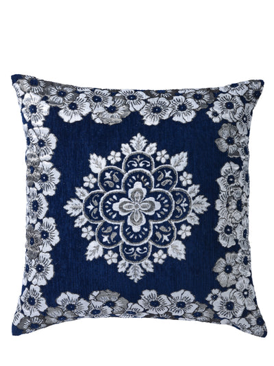 Polyester Chenille Floral Cushion Covers 16x16 inch Set of 5 - Blue
