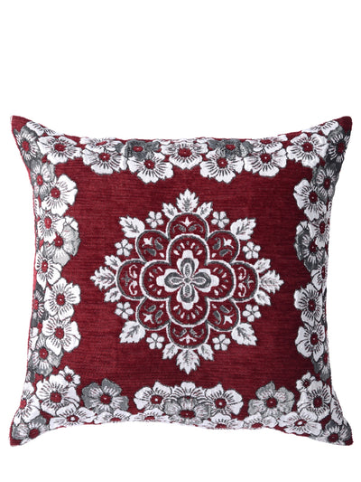 Soft Polyester Chenille Fabric Floral Cushion Covers 16x16 Set of 5 - Red