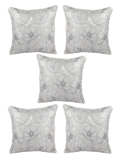 Silver & Cream Set of 5 Jacquard 16 Inch x 16 Inch Cushion Covers