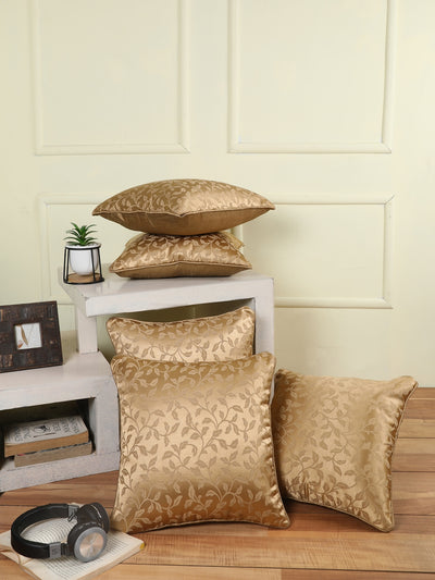 Gold Set of 5 Jacquard 16 Inch x 16 Inch Cushion Covers