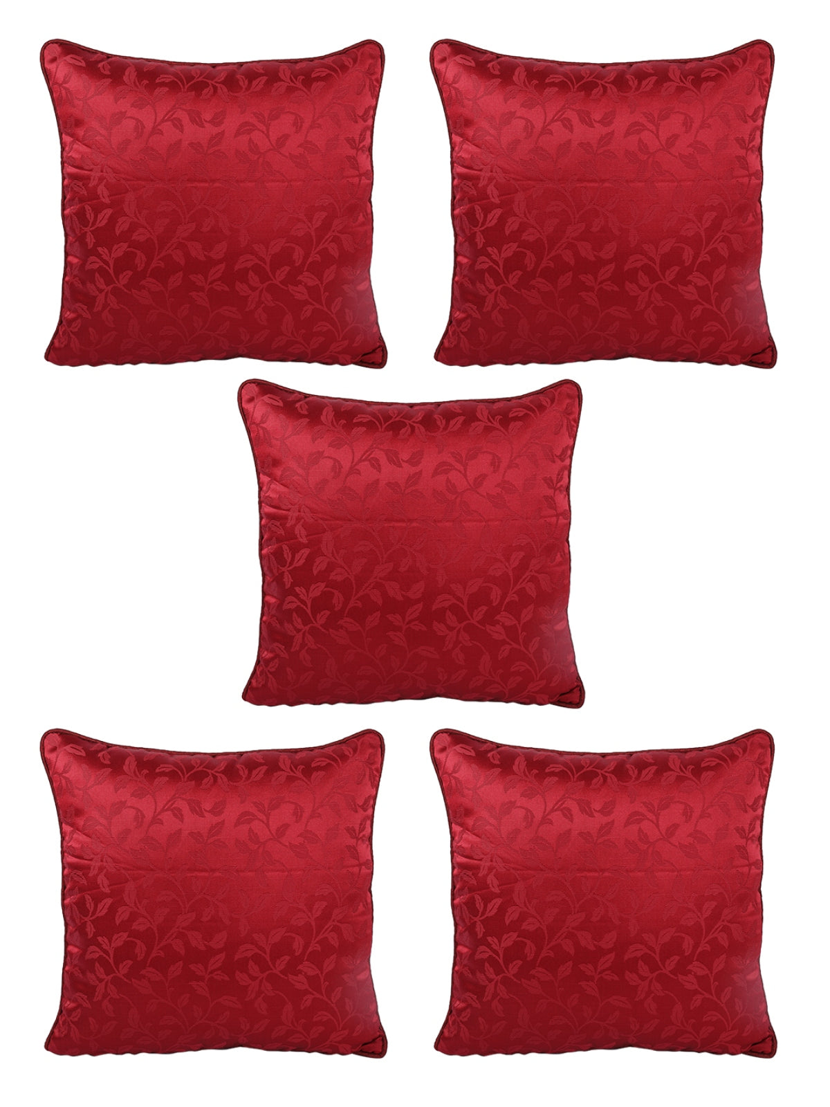 Maroon Set of 5 Jacquard 16 Inch x 16 Inch Cushion Covers