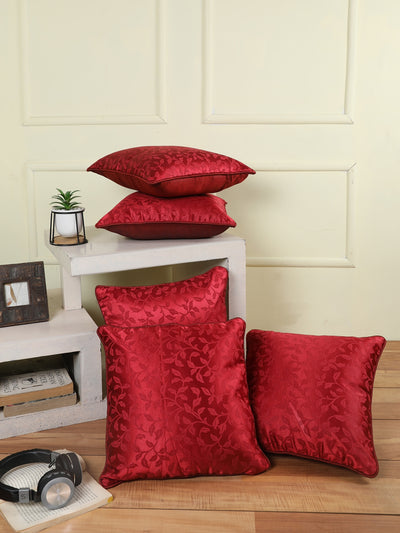 Maroon Set of 5 Jacquard 16 Inch x 16 Inch Cushion Covers