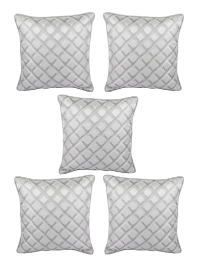 Silver Set of 5 Jacquard 16 Inch x 16 Inch Cushion Covers