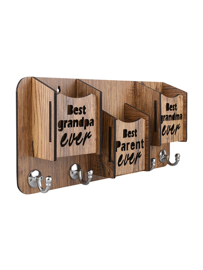 Wooden Key Holder With 3 Mobile Stand Holder For Home & Office Wall Decorative