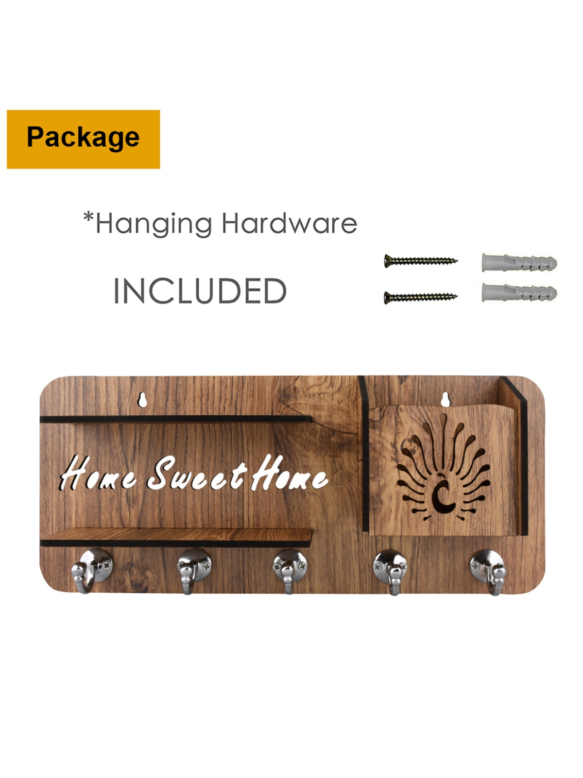 Wooden Key Holder With 2 Shelf & 1 Mobile Stand Holder For Home & Office Wall Decorative