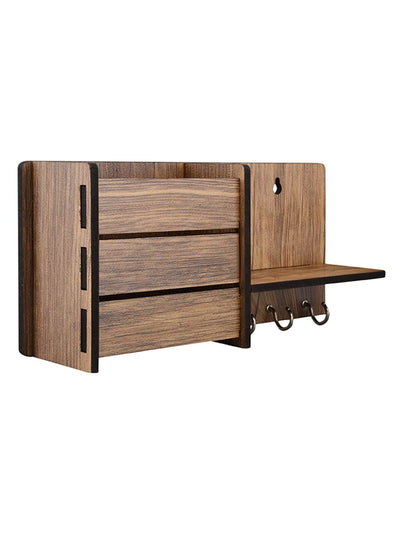 Wooden Key Holder With 1 Shelf & 1 Mobile Stand Holder For Home & Office Wall Decorative