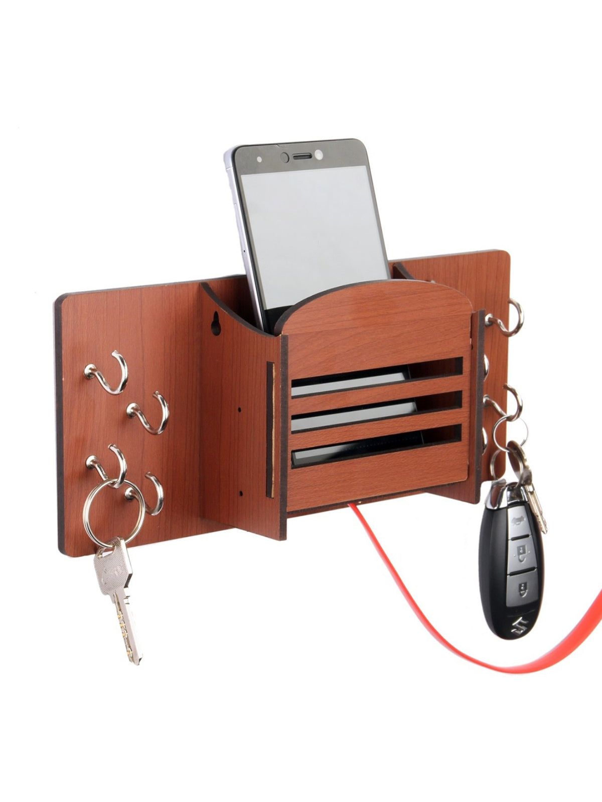 Wooden Key Holder With 1 Mobile Stand Holder For Home & Office Wall Decorative
