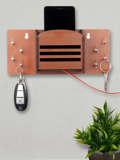 Wooden Key Holder With 1 Mobile Stand Holder For Home & Office Wall Decorative