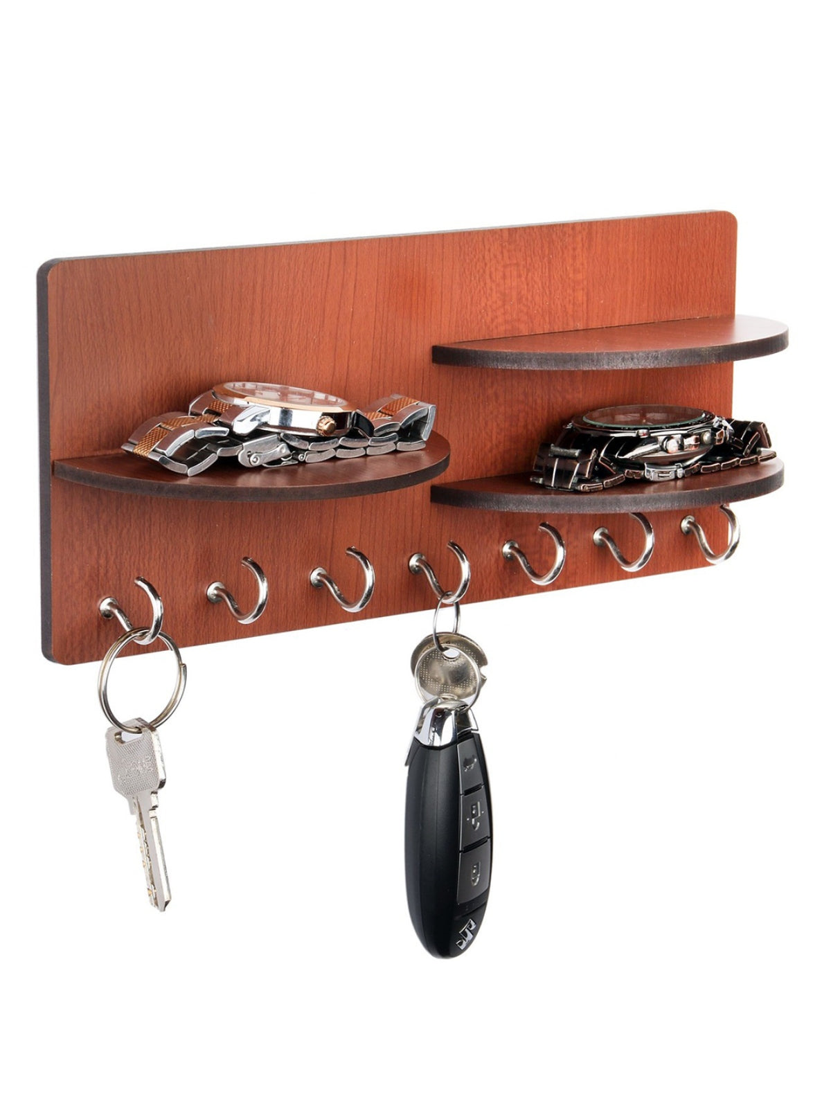 Wooden Key Holder With 3 Round Shelf For Home & Office Wall Decorative