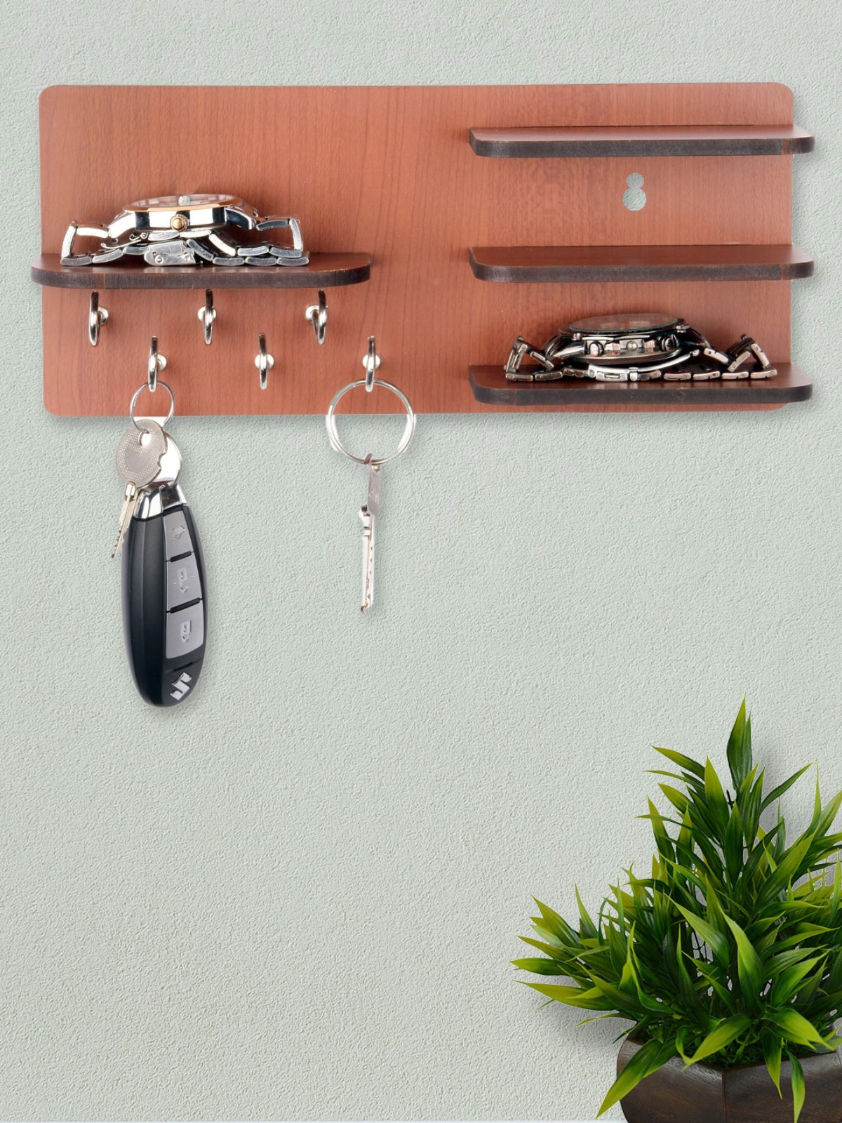 Wooden Key Holder With 4 Shelf For Home & Office Wall Decorative