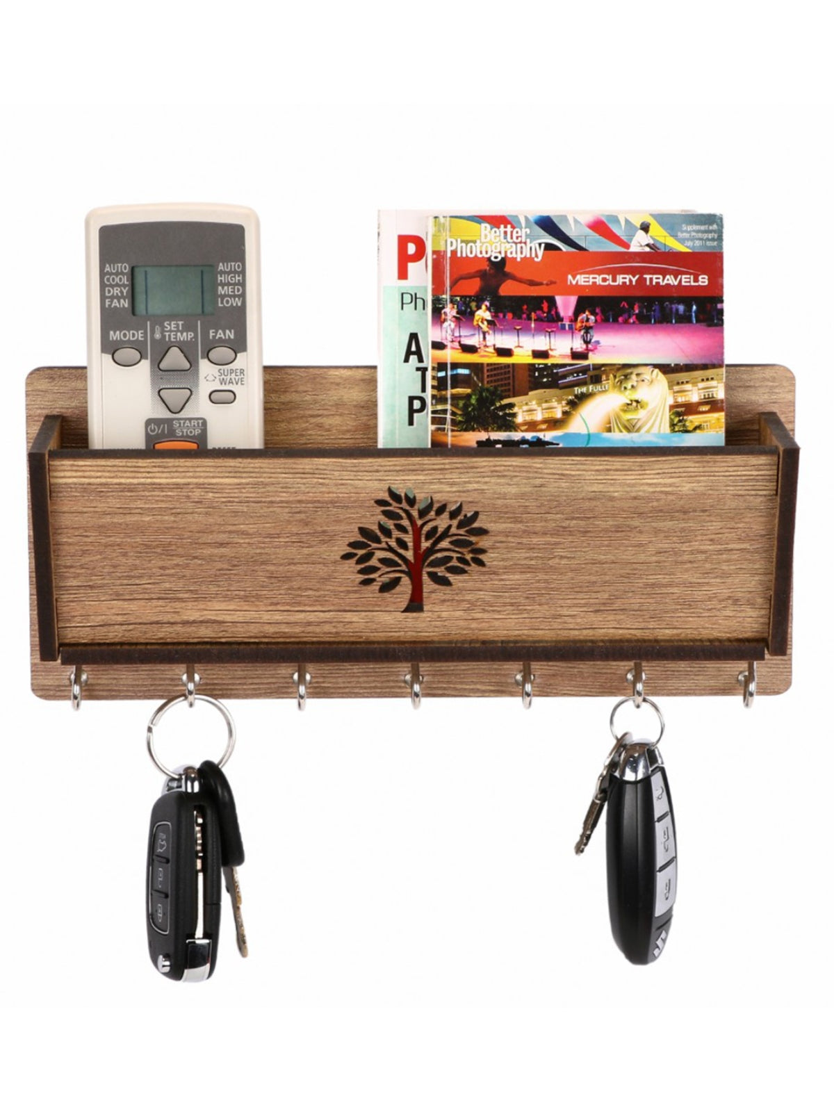 Wooden Key Holder With 1 Organizer For Mail & Magazine, Home & Office Wall Decorative