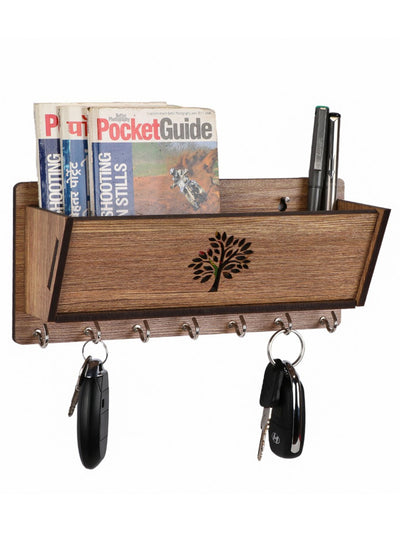 Wooden Key Holder With 1 Organizer For Mail & Magazine, Home & Office Wall Decorative