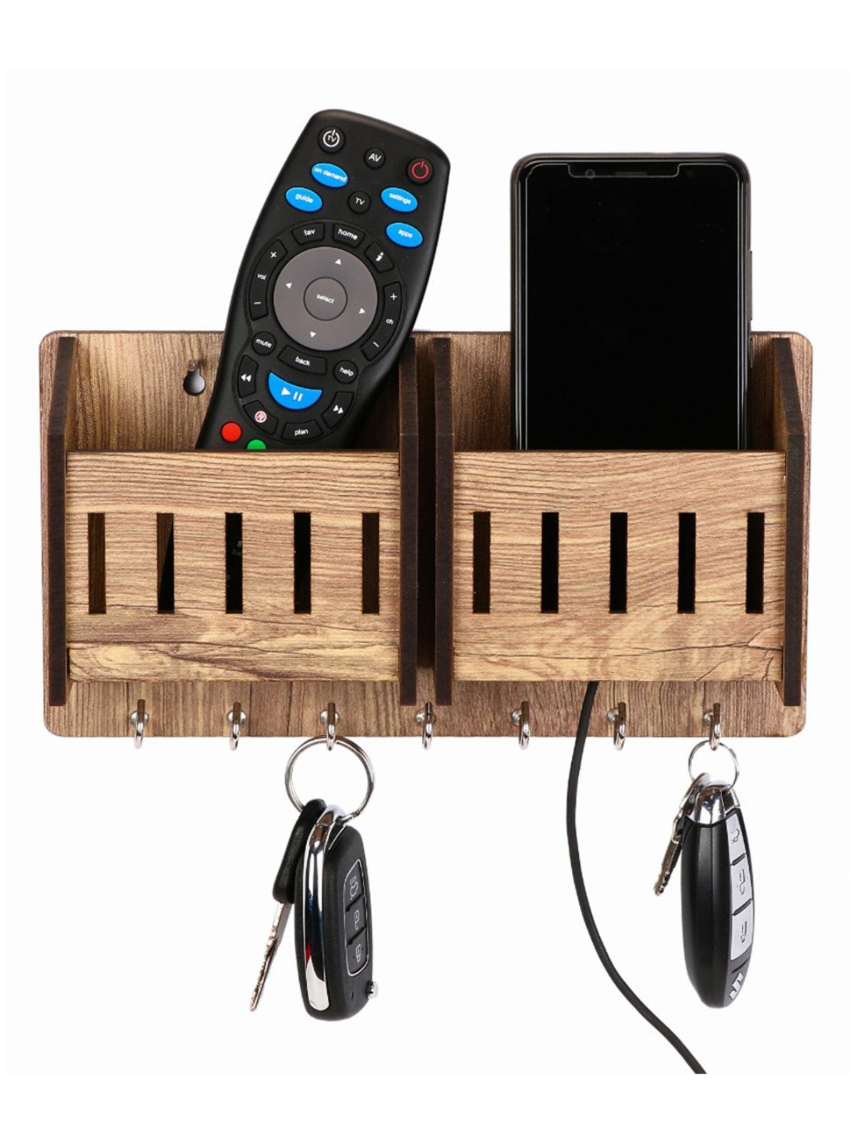 Wooden Key Holder With 2 Mobile & Magazine Organizer, Home & Office Wall Decorative