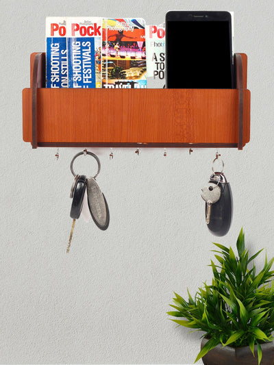 Wooden Key Holder With 1 Organizer For Mobile & Magazine, Home & Office Wall Decorative