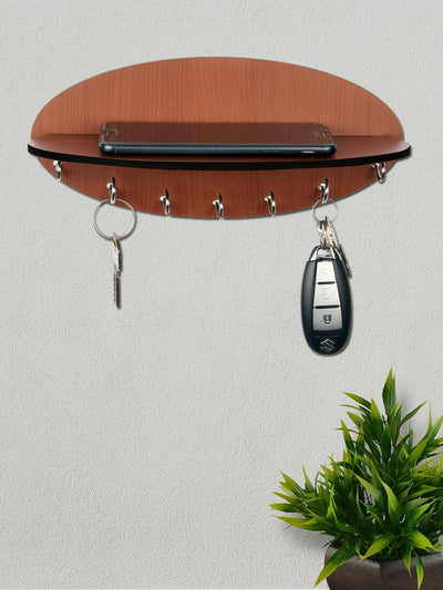 Wooden Key Holder With 1 Oval Shelf For Home & Office Wall Decorative