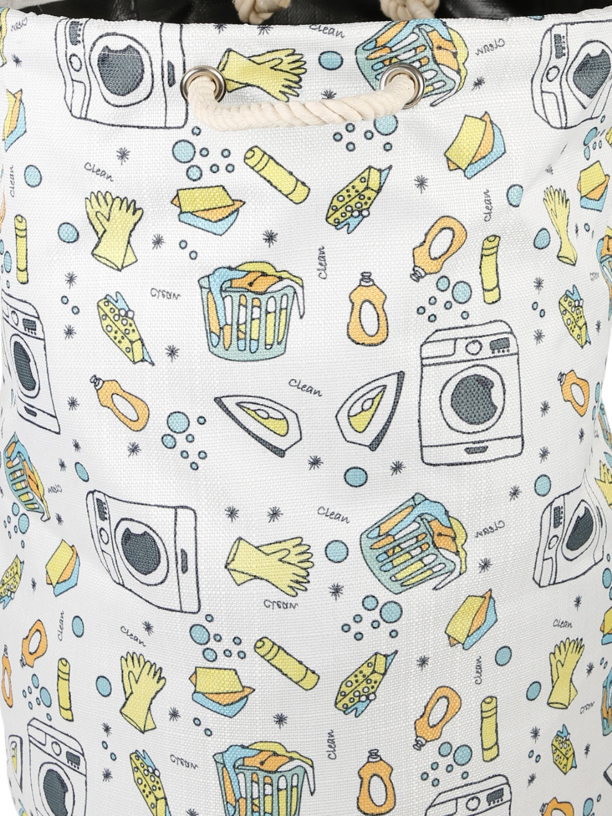Polyester Slub Printed Laundry Bag  - White