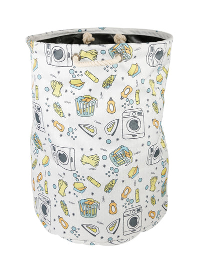 Polyester Slub Printed Laundry Bag  - White